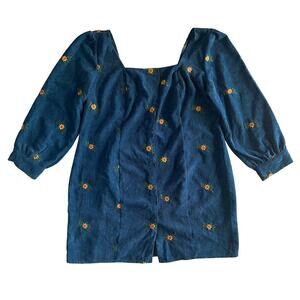 Cider sunflower trendy square neckline corduroy dress Size 2XL